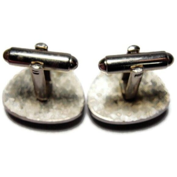 Signed Shields Triangle Black Silver Tone Cufflinks Tux Shirt Dress Suit Vintage - Picture 10 of 10